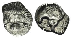 Greek Dynasts of Lycia, Perikles (c. 380-360 BC). AR Tetrobol (15mm, 2.74g). Facing lion’s scalp. R/ Triskeles within shallow incuse. SNG von Aulock 4254. VF