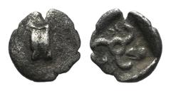Greek Dynasts of Lycia, Mithrapata (c. 390-370 BC). AR Obol (9mm, 0.51g). Astragalos. R/ Triskeles with helmet; all within incuse square. Unpublished in the standard references, but cf. Gorny & Mosch 