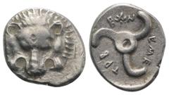 Greek Dynasts of Lycia, Trbbenimi (c. 380-370 BC). AR Tetrobol (15mm, 2.66g). Facing lion's scalp. R/ Triskeles. SNG von Aulock 4215. VF - Good VF