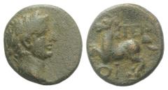 Roman Provincial Tiberius (14-37). Lycia, Termessus Minor. Æ (16mm, 3.48g, 12h). Laureate head r. R/ Horse galloping l. RPC I 3358; SNG Copenhagen 145; SNG von Aulock 4461. Green patina, Good Fine - n