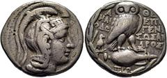 COLECCIÓN DE MONEDA GRIEGA DE PLATA / greek silver collection ÁTICA-ATENAS. Tetradracma. 158-157 a.C. Cabeza de Atenea Pártenos a derecha, con casco ateniense de triple cresta adornado con grifo y cua
