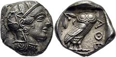 COLECCIÓN DE MONEDA GRIEGA DE PLATA / greek silver collection ÁTICA-ATENAS. Tetradracma. 403-365 a.C. Cabeza de Atenea a derecha con casco adornado con rama de olivo de tres hojas. Lechuza a derecha m