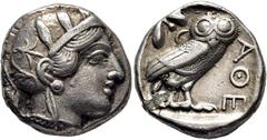 COLECCIÓN DE MONEDA GRIEGA DE PLATA / greek silver collection ÁTICA-ATENAS. Tetradracma. 480-407 a.C. Cabeza de Atenea a derecha con casco adornado con rama de olivo de tres hojas. Lechuza a derecha m