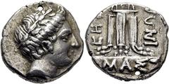COLECCIÓN DE MONEDA GRIEGA DE PLATA / greek silver collection EPIRO-DAMASTION. Tetradracma. 360 a.C. Cabeza laureada de Apolo a derecha. Ara de trípode con pies de león, a su alrededor (---) ΜΑΣΤ ΙΝΩΝ