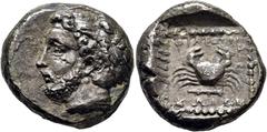 COLECCIÓN DE MONEDA GRIEGA DE PLATA / greek silver collection ISLAS DE CARIA-KOS. Lysichos. Tetradracma. 400-385 a.C. Cabeza de Herakles con leonté a izquierda. Cangrejo y maza acotados por ΦΙΛΕΩΝΙ ΚΩ