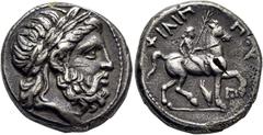 COLECCIÓN DE MONEDA GRIEGA DE PLATA / greek silver collection MACEDONIA. Filipo II. Tetradracma. 356-336 a.C. Cabeza laureada de Zeus a derecha en grafila de perlas. Filipo cabalgando a derecha con pa