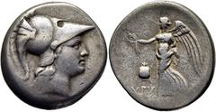 COLECCIÓN DE MONEDA GRIEGA DE PLATA / greek silver collection PAMPHILIA-SIDÉ. Tetradracma. 190-36 a.C. Cabeza de Atenea con casco corintio a derecha. Niké yendo a izquierda llevando corona, delante gr