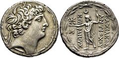 COLECCIÓN DE MONEDA GRIEGA DE PLATA / greek silver collection SELÉUCIDA IMPERIO. Antíoco VIII. Tetradracma. 120-96 a.C. Cabeza diademada a derecha rodeada por banda de doble nudo. Zeus Uranius estante