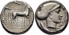 COLECCIÓN DE MONEDA GRIEGA DE PLATA / greek silver collection SICILIA-SIRACUSA. Tetradracma. 440-425 a.C. Biga parada a derecha guiada por auriga, Niké volando para coronarle. Cabeza de Arethusa a der