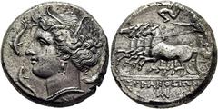 COLECCIÓN DE MONEDA GRIEGA DE PLATA / greek silver collection SICILIA-SIRACUSA. Agathokles. Tetradracma. 317-310 a.C. Cabeza de Arethusa coronada de cinta a izquierda rodeada por tres delfines, debajo