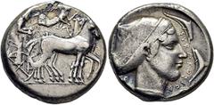 COLECCIÓN DE MONEDA GRIEGA DE PLATA / greek silver collection SICILIA-SIRACUSA. Tetradracma. 440-425 a.C. Biga a derecha guiada por auriga, Niké volando coronando al tiro. Cabeza de Arethusa a derecha