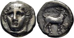 COLECCIÓN DE MONEDA GRIEGA DE PLATA / greek silver collection TRACIA-AINOS. Tetradracma. 400-365 a.C. Cabeza de Hermes de frente, tocado de petaso. Macho cabrío marchando a derecha, delante cabeza de 