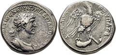 GRECIA Y ROMA / greek and roman coins ROMA IMPERIO. Adriano. Siria-Antioquía ad Orontem. Tetradracma. 118. Cabeza laureada a derecha, alrededor ()ΠΑΡ ΥΙ ΘΕ ΝΕΡ ΥΙ ΤΡΑΙ ΑΔΡΙΑΝΟ CΕ CEB, las últimas solo