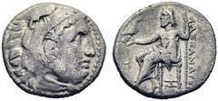 Monedas Griegas/Greek Coins MACEDONIA. Alejandro III El Grande. Dracma eubeo-ático. 300-280 a.C. Anv. anepígrafo y cabeza de Heracles con leonte a derecha. Rev. con Zeus entronizado a izquierda, con p