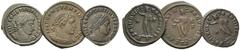 MONEDAS ANTIGUAS II roma CONSTANTINO I, el Grande. 314-15 d.C. Follis. Treveri. 1ª y 2ª oficina. SOLI INVICTO COMITI. Sol estante. Dos 1/2 follis? Del mismo tipo. Cy417 y 564?. MBC+/MBC. Lote de tres 