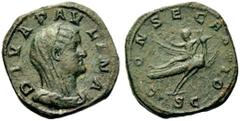 MONEDAS ANTIGUAS. IMPERIO ROMANO ROMAN EMPIRE COINS PAULINA. Sestercio. 235-238. DIVA PAVLINA y busto velado y revestido de la emperatriz a la der. En rev. CONSECRATIO S. C. y Paulina en pavo real en 
