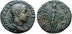 Primera sesión, 29 de noviembre MUNDO ROMANO Monedas de bronce - Imperio Romano Alejandro Severo No.: 730 Starting Price - Precio de salida: EUR 60 231-235. Sestercio. SPES PVBLICA. Esperanza con flor