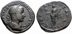 Primera sesión, 29 de noviembre MUNDO ROMANO Monedas de bronce - Imperio Romano Gordiano III No.: 762 Starting Price - Precio de salida: EUR 60 240 d.C. Sestercio. LIBERALITAS AVG II. Liberalidad esta