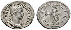MONEDAS ROMANAS. IMPERIO IMPERIO ROMANO. Alejandro Severo. Denario. 231-235 d.C. IMP. ALEXANDER PIVS AVG. Busto laureado y revestido a la derecha. SPES PVBLICA. Esperanza en marcha a la izquierda, con