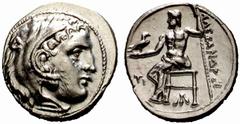 MONEDAS ANTIGUAS GRECIA Sardes No.: 192 Starting Price - Precio de salida: EUR 170 323-319 a.C. Alejandro III Magno. Dracma. A/Cab. de Herakles con leonté anudado con garra. R/Zeus entronizado, bajo e