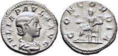 MONEDAS ROMANAS / roman coins JULIA PAULA. Denario. H. 219 d.C. Concordia sedente con pátera y doble cornucopia. Cy4. C16. RIC216. Acuñación del reverso débil. Casi MBC+.
