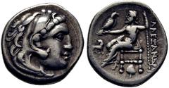 GRIEGAS / greek coins TRACIA-CORDIA (Lysimachia). Alejandro III el Grande. Dracma eubeo-ático. 300-280 a.C. Cabeza de Heracles con leonté anudada con sus garras. Zeus entronizado con águila y cetro, d