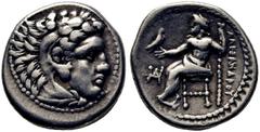 GRIEGAS / greek coins MACEDONIA. Alejandro III el Grande. Dracma eubeo-ático. 300-280 a.C. Cabeza de Hércules con leonté anudada con sus garras. Zeus sedente con águila y cetro, delante de la rodilla 