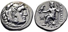 GRIEGAS / greek coins MACEDONIA. Alejandro III el Grande. Dracma eubeo-ático. 300-280 a.C. Heracles con leonté anudada con sus garras. Zeus entronizado a izquierda con águila y cetro, delante de la ro