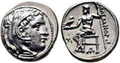 GRIEGAS / greek coins MACEDONIA. Alejandro III el Grande. Thessalia. 323-319 a.C. Dracma eubeo-ático. Melitea. Cabeza de Heracles con leonté anudado con sus garras. Zeus entronizado a izquierda con ág