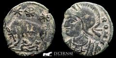Roman Empire City Commemorative Series AD 330-335. Bronze follis, minted in Arles. Struck under Constantine I, AD 333-334. Bronze follis. VRBS ROMA, helmeted and mantled bust of Roma left./ She-wolf s