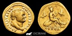 Roman Empire Roman Empire, Titus (79-81 A.D.) gold aureus (7,18 g. 19 mm.). Rome mint, 77-78 A.D. T CAESAR IMP VESPASIANVS. laureated bust to right. COS VI. Roma seated on shield to right, holding spe