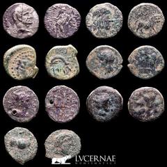 Roman Empire Lot of 7 Ancient coins Two fouree denarius (Republic and Empire) and five bronze iberian coins. 1- Galba fouree denarius from Tarraco. 2.- Republican fouree and holed denarius. 3.- Malaca