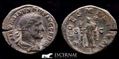 Roman Empire Roman Empire - Maximinus I Thrax (AD 235-238). Sestertius Æ (19,53 g., 33 mm.) Rome mint. IMP MAXIMINUS PIVS AVG. Laureate, draped and cuirassed bust right. FIDES MILITVM. Fides standing 