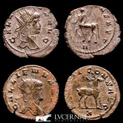 Roman Empire Roman Empire - Lot comprising two coins: Gallienus. (A.D. 253-268.) AE antoninianus. Zoo series. Rome. 1 - GALLIENVS AVG, radiate head of Gallienus right / APOLLINI CONS AVG, centaur walk