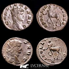 Roman Empire Roman Empire - Lot comprising two coins: Gallienus. (A.D. 253-268.) AE antoninianus. Zoo series. Rome. 1 - GALLIENVS AVG, radiate head of Gallienus right / APOLLINI CONS AVG, centaur walk