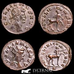 Roman Empire Roman Empire - Lot comprising two coins: Gallienus. (A.D. 253-268.) AE antoninianus. Zoo series. Rome. 1 - GALLIENVS AVG, radiate head of Gallienus right / APOLLINI CONS AVG, centaur walk
