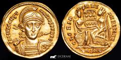 Roman Empire Roman Empire - Constantius II, 337-361. Gold solidus (4,40 g. 20 mm.) - Rome mint, 4th. officina, 355-357 A.D. FL IVL CONST-ANTIVS PF AVG - Helmeted bust cuirassed facing slightly to righ
