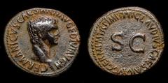 Roman Imperial Coins Roman Empire - Germanicus, bronze as. Struck under Claudius. Rome, AD 50-54. TI CLAVDIVS CAESAR AVG GERM P M TR P IMP P P/SC. GERMANICVS CAESAR TI AVG F DIVI AVG N, bare head of G