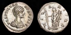 Roman Imperial Coins Plautilla. Augusta, A.D. 202-205. AR denarius (20 mm, 3.12 g). Laodicea, under Septimius Severus and Caracalla, A.D. 202. PLAVTILLAE AVGVSTAE, draped bust of Plautilla right / HIL