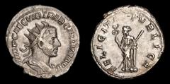 Roman Imperial Coins Trebonianus Gallus (251-253 AD). AR Antoninianus (22 mm, 3.32 g), Rome. Obv. IMP CAE C VIB TREB GALLVS AVG, Radiate and draped bust to right. Rev. FELICITAS PVBLICA, Felicitas sta