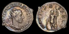 Roman Imperial Coins Aemilian AR Antoninianus. (3.78 g. 21 mm.) Rome, AD 253. IMP AEMILIANVS PIVS FEL AVG, Radiate, draped, and cuirassed bust right / Mars standing left, leaning on shield and holding
