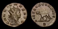 Roman Imperial Coins Gallienus. A.D. 253-268. Æ antoninianus. (3.32 g., 21 mm) Rome, A.D. 267/8. GALLIENVS AVG, radiate head of Gallienus right / LIBERO P CONS AVG, Panther standing left; B in exergue