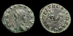 Roman Imperial Coins Gallienus. A.D. 253-268. Æ antoninianus. Rome, A.D. 267/8. GALLIENVS AVG, radiate head of Gallienus right / NEPTVNO CONS AVG, hippocamp swimming right; N. RIC 24 2.53 g, 21 mm.