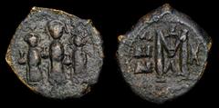 Islamic Coins Heraclius, Heraclius Constantine and Martina. AE Follis, 610-641, Thessalonica?. Obv.: no legend, Martina on left, Heraclius in centre and Heraclius Constantine on right, standing facing