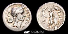 Roman Imperatorial Roman Republic (Imperatorial) - Julius Caesar - Marcus Mettius. Silver Denarius. (3.58 g. 18 mm.) 44 BC. Rome mint. CAESAR IMP laureate head of Julius Caesar right, lituus and simpu