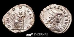 Roman Empire Roman Empire - Gallienus, sole reign 260-268 A.D. silvered antoninianus (4.13 g. 22 mm.), Mediolanum, AD 265. IMP GALLIENVS AVG, radiate head right / P M TR P VI COS / Roma seated left, h