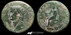 Roman Empire Roman Empire - Nero Claudius Drusus (father of Claudius) Æ Sestertius. Rome, AD 50-54. [NERO CLAVDIV]S DRVSVS GERMANICVS IM[P], bare head to left / TI [CLAVDIVS] CAE[SAR] AVG P M TR P IMP
