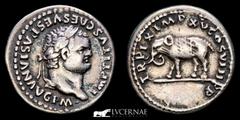 Roman Empire Roman Empire - Titus. 79-81 AD. - Silver denarius (3.51g.), Rome mint, 80 A.D. IMP TITVS CAES VESPASIAN AVG P M, laureate head right / TR P IX IMP XV COS VIII P P, elephant, wearing armor