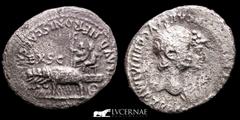 Roman Empire Roman Empire - Nero, with Agrippina II. Silver Denarius (3,02 g. 19 mm.), AD 54-68. Rome, AD 55. NERO CLAVD DIVI F CAES AVG GERM IMP TR P COS (↺), jugate busts of Nero and Agrippina II ri