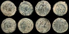 Group Lots Roman Empire - Lot comprising four bronze coins: - Theodora - PIETAS ROMANA - Helena - PAX PVBLICA - Divus Constantine - Emperor en quadriga. - Valentinianus II - VOT XX MVLT XXX gVF. Lot s